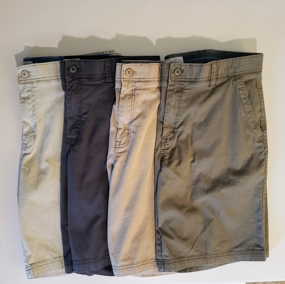 Ocean Coast Lot Of 4 RIPSTOP Hi Rise Shorts Olive Tan Charcoal Grey Beige Sz 38